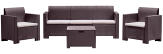 Dmora Loungeset für draußen Admiral, Outdoor-Lounge mit Couchtisch, Terrassenset mit Kissen, Gartenkomposition mit Sofa und Sesseln, Made in Italy, Braun