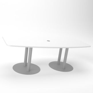 Rheinland Möbel Konferenztisch KONTI 220x103 cm – ovaler Besprechungstisch in Weiß mit silbernen Säulenfüßen & Kabelauslass, Meetingtisch für 6–8 Personen, moderner XXL-Tisch fürs Büro & Besprechungsraum