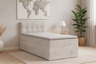 Deine Möbel 24 Boxspringbett JUNG 2 Polsterbett Komplettbett Hotelbett Cord-Stoff inkl. Topper (für Jugendliche Jugendbett Cord Beige Creme Grau Schwarz Anthrazit, 3-St, Bonellfederkernmatratze H3 Taschenfederkernmatratze H4), 90x200 100x200 120 cm Ein...