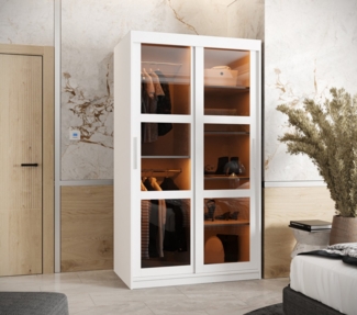 MOEBLO Schiebetürenschrank DEMO (Kleiderschrank Schwebetürenschrank 2-türig Schrank mit vielen Einlegeböden und Kleiderstange mit LED Gaderobe Schiebtüren Schlafzimmer- Wohnzimmerschrank Modern Design)