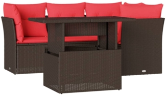 vidaXL 5-teiliges Gartensofa-Set mit Kissen, braun, Polyrattan 3266564