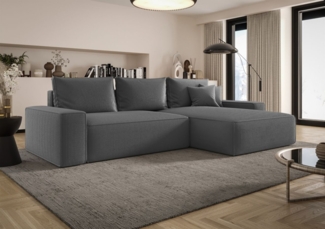 Ecksofa Schlafsofa Sofa WALKEN Stoff Poso Grau Ottomane Rechts