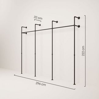 pamo. design Kleiderständer KIM Kleiderstange Wandmontage, offener Kleiderschrank, Kleiderständer, (Set, 1), Schwarzer Garderobenständer im Industrial Design für Kleidung