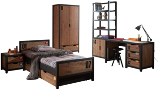 Kinderzimmer Set komplett Kameko 10 Massivholz+MDF Schwarz/Cognac