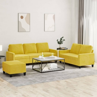vidaXL 3-tlg. Sofagarnitur mit Kissen Gelb Samt 3201532