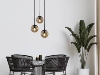 Cluster Pendelleuchte BALINI 3-flammig mit Rauchglas Kugeln, Ø 30cm