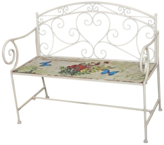 Deko-Sitzbank, Motiv Schmetterlinge, Stahl altweiß, 92 x 109 x 51 cm