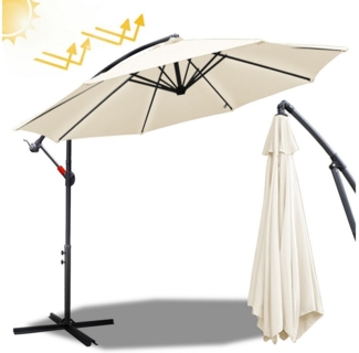 Clanmacy Sonnenschirm Sonnenschirm Ampelschirm,UV-Schutz,Eisen mit Ständer,300 cm,Beige