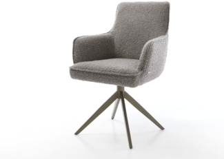 Drehstuhl Heira-Flex mit Armlehnen Bouclé Silbergrau Kreuzgestell breit Effektfinish Titan 360° drehbar Wippfunktion Taschenfederkern