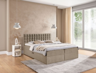 Boxspringbett Schlafzimmerbett TORIBO PREMIUM 140x200cm Stoff Coral Dunkelbeige