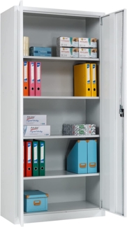 furni24 Aktenschrank, fertig montiert, 195 x 120 x 42 cm, Stahlflügeltürschrank Materialschrank, Abschließbarer Spind, Aktenschrank mit 5 Fächern, Werkzeugschrank, Mehrzweckschrank, Universalschrank, grau