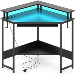 Eckschreibtisch mit Ladestation & LED & Tastaturablage & Monitorständer Gamingtisch Schwarz