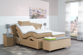 Meisterbetten Boxspringbett Huss 120x220 in VS-Gold, Matratzenbezug Nano, Ergoflex-Topper