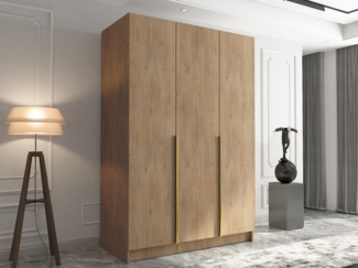 Drehtürenschrank Cikzori I, Kleiderschrank mit 3 Türen (Farbe: Eiche Cremona / Eiche Cremona + Gold)
