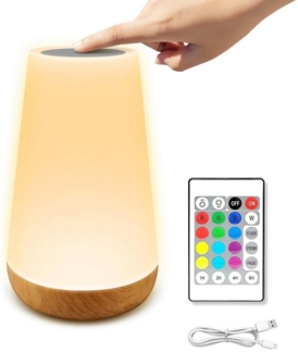 BlingBin LED Nachttischlampe Touch Dimmbar mit Fernbedienung, RGB Farbwechsel Nachtlicht Kinder, USB Aufladbar, LED fest integriert, warmes Weiß, RGB, Nachttischlampe mit 13 Farben 3 Modi, Tischlampe Kabellos mit Timer