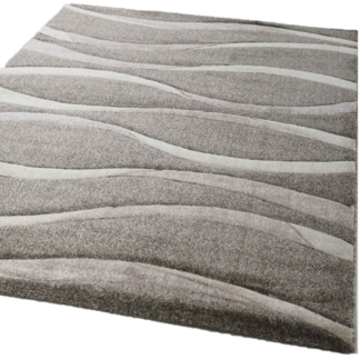 Vimoda Teppich Wohnzimmer hochwertiger Modern Wellenmuster, Rechteckig, Höhe: 12 mm, Hoch tief dichter, angenehmer Teppich in Grau Anthrazit Braun Beige