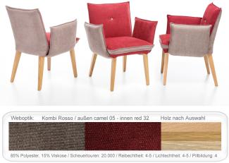 4x Sessel Gerit 1 Rücken mit Knopf Polstersessel Esszimmer Massivholz Buche natur lackiert, Kombi Fleckless Rosso