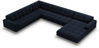 Micadoni Wohnlandschaft Mamaia 7-Sitzer Samtstoff Dunkelblau Metall Gold Links