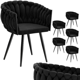 skølm 'Sudri' Esszimmerstühle, 6er Set, schwarz, gepolstert mit Samtbezug, höhenverstellbar, Schalenstuhl mit Armlehne, bis 120 kg belastbar