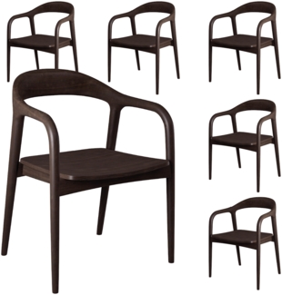 skølm 'Sól' Armlehnstuhl 6er-Set, Massivholz lackiert, dunkelbraun, bis 125 kg belastbar, vormontiert