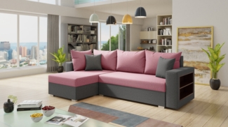Ecksofa Lord mit praktischen Regal - Sofa mit Bettkasten und Schlaffunktion, Schlafsofa, Polsterecke, Couch L-Form, Couchgarnitur, Sofagarnitur (Grau + Pink (Alova 10 + 78), Ecksofa Links)