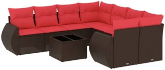 vidaXL 9-teiliges Gartensofa-Set mit Kissen, braun, Polyrattan 3221163