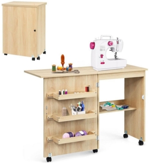 KOMFOTTEU Schreibtisch Nähtisch für Nähmaschine, klappbar auf Rollen, aus Holz
