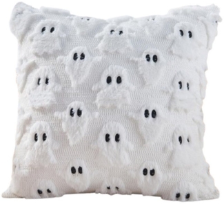 CLTYQ Kissenbezug Halloween Kissenbezug 45x45 cm – Geister Design, Schwarz, (1 Stück), aus weichem Plüsch-Kunstfell - Für herbstliche Heimdekoration