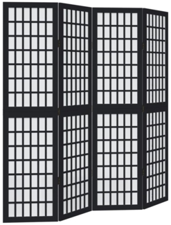 vidaXL 4-tlg. Paravent Schwarz Massivholz Paulownia 358769