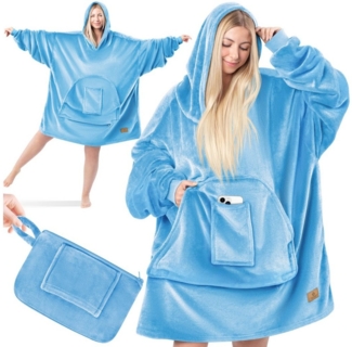 KESSER® Hoodie Decke Kuscheldecke mit Ärmeln Deckenpullover Vielseitig Tragbare Decke zum Anziehen für Damen & Herren, Sweatshirt Warm Kuschelpullover Erwachsene weich Ärmeldecke Oversize Hellblau