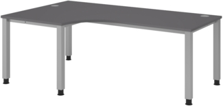 bümö manuell höhenverstellbarer Eckschreibtisch 200x120 cm in Graphit, Metall-Gestell: Silber - PC Tisch höhenverstellbar & belastbar bis 140 kg, L-Form Computertisch XXL, QS-82-G