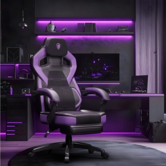 Dowinx Gaming-Stuhl Ergonomischer Bürodrehstuhl mit Fußstütze, Premium Gaming-Sessel, breiter Rückenlehnen-Polsterstuhl für schwere Personen