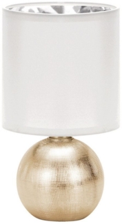 Licht-Erlebnisse Nachttischlampe FLAVO, ohne Leuchtmittel, Keramik Stoff E14 29,5 cm hoch in Gold Weiß rund Modern