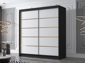 Kleiderschrank mit Goldverzierung Bajpra IV mit zwei Schwebetüren (Farbe: Schwarz / Weiß)