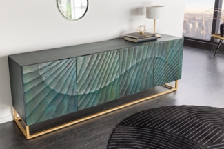 riess-ambiente Sideboard SCORPION 180cm türkis / gold · Anrichte aus Mango-Massivholz, Metall-Gestell · Kommode mit 4 Fächern · 3D Schnitzereien · Wohnzimmer