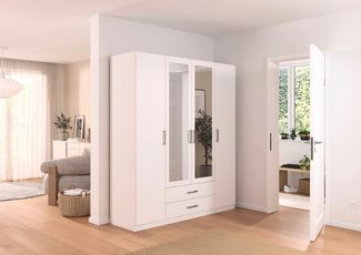 rauch Kleiderschrank Schrank Garderobe Ankleide GAMMA Breiten 91/136/181/226/271/315/360 cm (in 3 Ausstattungen BASIC/CLASSIC/PREMIUM (inkl. SOFT-CLOSE-Funktion) verschiedene Griff-Varianten, mit Spiegel TOPSELLER MADE IN GERMANY
