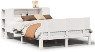 vidaXL Massivholzbett mit Regal ohne Matratze Weiß 150x200 cm Kiefer 3322635