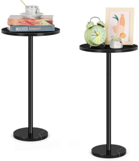 Schwarzer Beistelltisch mit Marmorsockel 2er-Set 32CM für Wohnzimmer