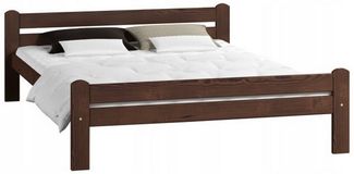 Home Collective Bettgestell Einzelbett, Holzbett aus Massivholz Kiefer (mit abgerundeten Kanten & verstärkter Mittelstrebe), 205 x 152 x 58.5 cm, Walnuss