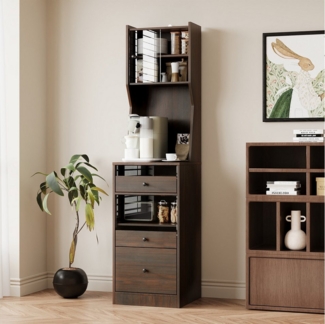 FUFU&GAGA Hochschrank Küchenschrank mit Glastür, dunkelbraun, MDF, 40×40×160 cm