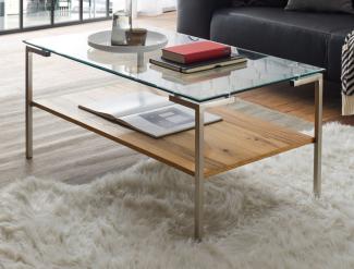 Couchtisch Glasgow in Glas und Eiche 110 cm