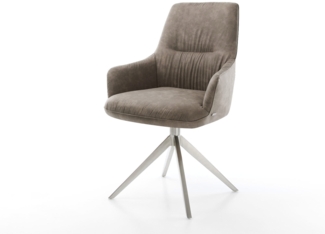 Drehstuhl Zelia-Flex mit Armlehnen Mikrofaser Taupe Vintage Kreuzgestell breit Edelstahl 360° drehbar Wippfunktion Taschenfederkern