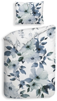 Heckett & Lane Satin Bettwäsche 135x200 Kristoffer blue blau weiß Blüten Blumen