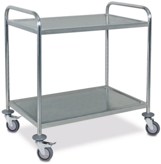 BRB-Lagertechnik Servierwagen Servierwagen aus Edelstahl, 2 Etagen, LxBxH 860x540x940 mm, Antidröhnbelag für angenehmes, ruhiges Beladen und Fahren