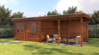 Lugarde Select Modern Gartenhaus Vordach Hagen 388x250cm + 400cm - Braunes Öl