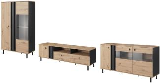 Wohnzimmer-Set Maidstone Wohnwand 3teilig sand grange eiche anthrazit