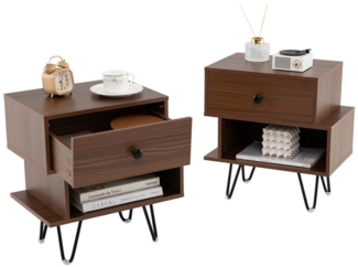 COSTWAY Nachttisch (2-St), 2er Set, mit Schublade & offenem Fach