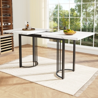 OKWISH Esstisch Essgruppe,Esstisch mit Stühlen Set, Moderner Küchentisch Set (Teleskoptisch 140/180x80x75cm – Weißes MDF mit Marmoroptik, Ausziehbar & Belastbar bis 60kg, Flexibel für Home & Büro, Robustes Metallgestell, Ideal für Familien & Bürogebrau...
