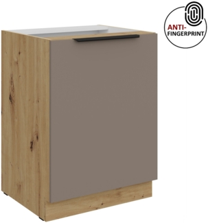 Küchen Unterschrank 60 cm Küche ARIA Sandgrau ultra matt + Eiche Artisan matt, hochwertige Fronten mit Anti Fingerprint Beschichtung Küchenzeile Küchenblock