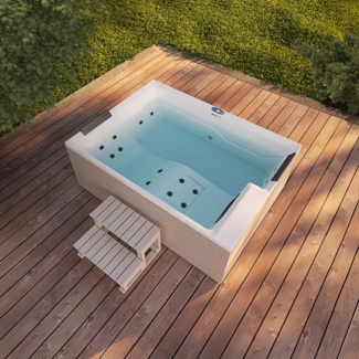 HOME DELUXE Outdoor Whirlpool NIMBUS DELUXE mit Treppe und Thermoabdeckung - 190 x 140 cm für 2 Personen